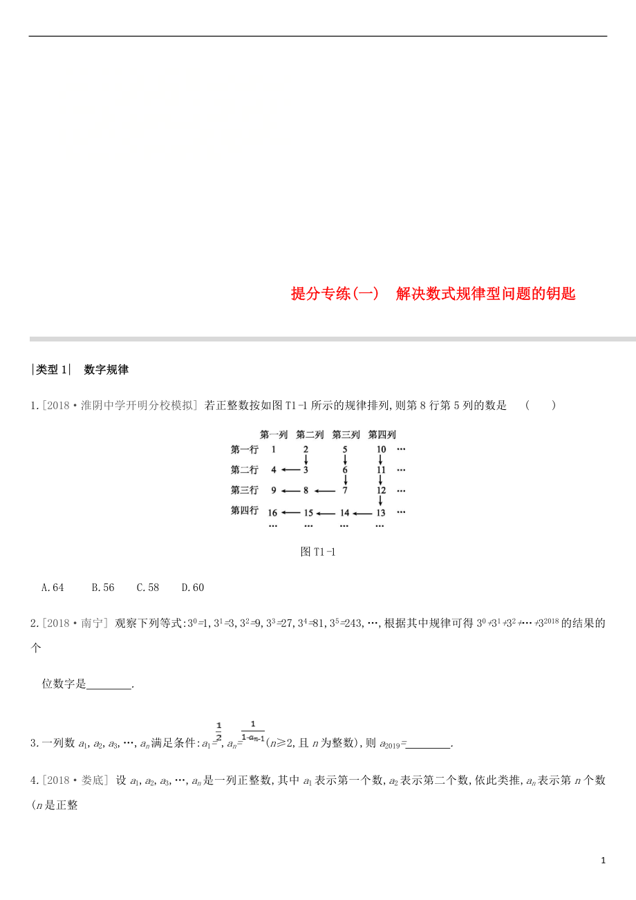 江苏省徐州市2019年中考数学总复习 提分专练01 解决数式规律型问题的钥匙习题_第1页