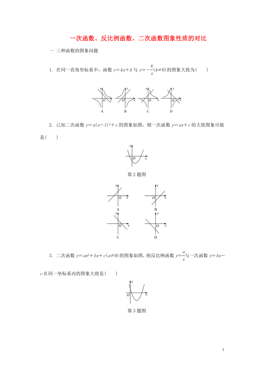 江蘇省2018中考數(shù)學(xué)試題研究 第一部分 考點(diǎn)研究 第三章 函數(shù) 第13課時(shí) 二次函數(shù)的圖象與性質(zhì) 一次函數(shù)、反比例函數(shù)、二次函數(shù)圖象性質(zhì)的對(duì)比練習(xí)_第1頁(yè)