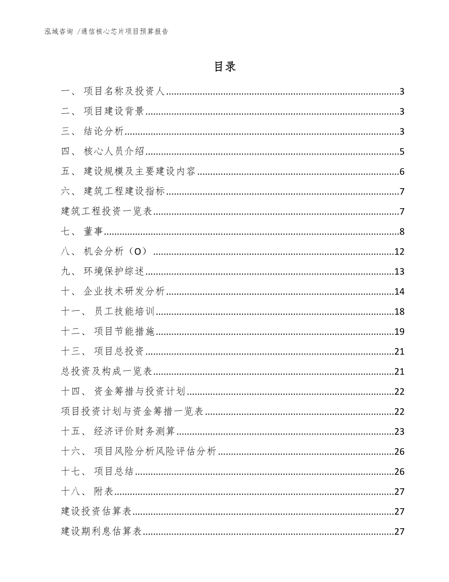 通信核心芯片项目预算报告模板_第1页