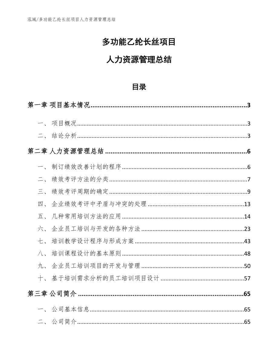 多功能乙纶长丝项目人力资源管理总结【范文】_第1页