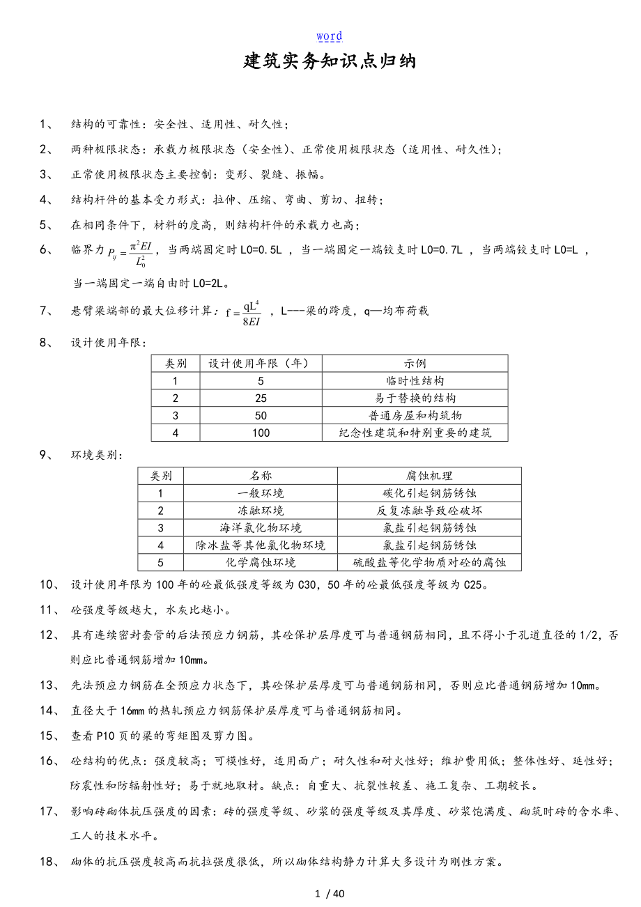 2018一级建造师建筑工程实务知识点汇总情况_第1页