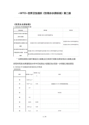 (WTO)世界衛(wèi)生組織《飲用水水質(zhì)標準》第二版