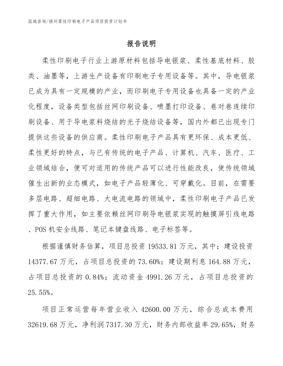 扬州柔性印刷电子产品项目投资计划书_第1页