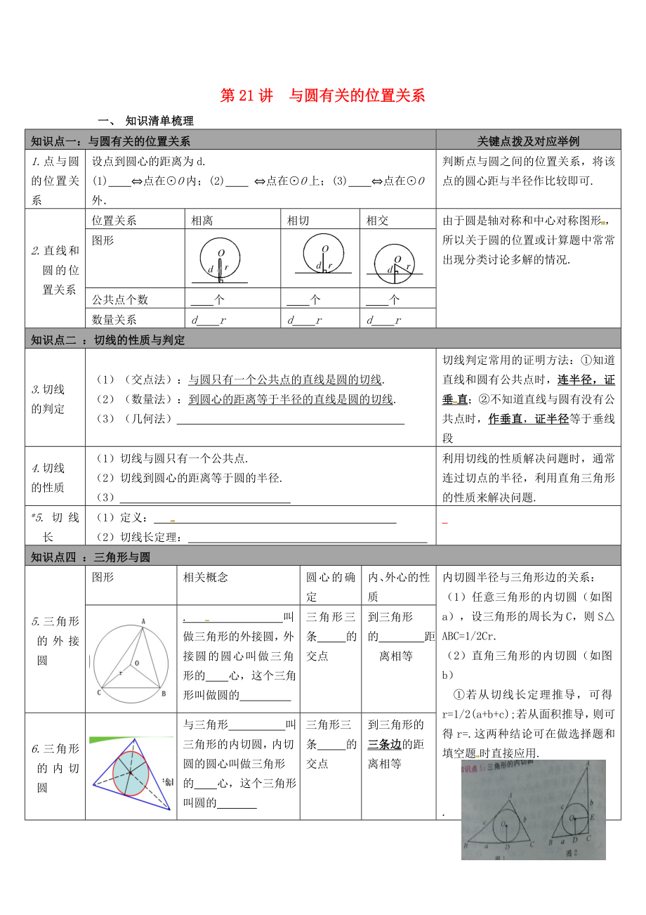 陜西省山陽縣色河鋪鎮(zhèn)2018年中考數(shù)學(xué)總復(fù)習(xí) 第21講 與圓有關(guān)的位置關(guān)系_第1頁