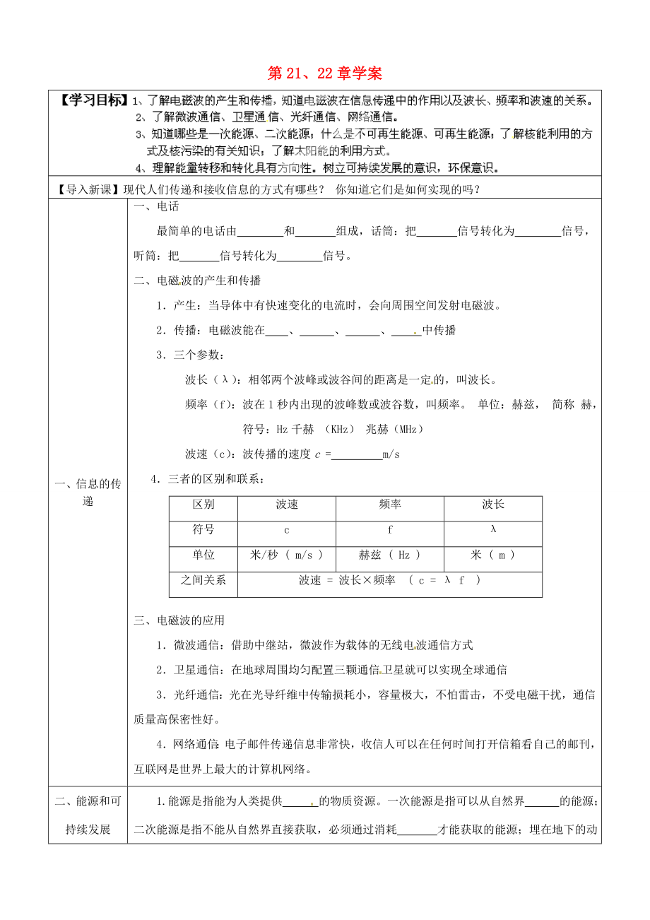 湖南省浏阳市大瑶镇大瑶九年级物理全册第2122章学案无答案新版新人教版_第1页