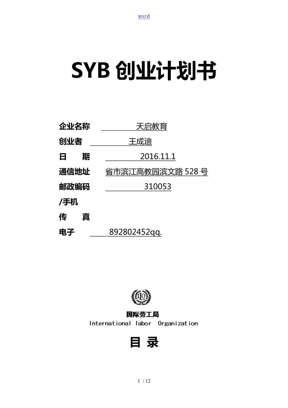 SYB创业计划清单书28617_第1页