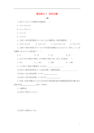 浙江省2018年中考數(shù)學(xué)總復(fù)習(xí) 第一章 數(shù)與式 課后練習(xí)3 因式分解作業(yè)本