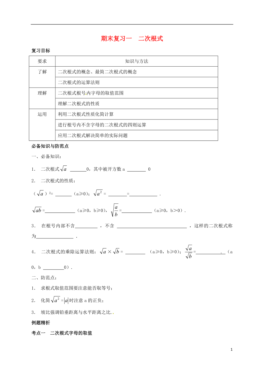 浙江省紹興縣楊汛橋鎮(zhèn)八年級(jí)數(shù)學(xué)下冊(cè) 期末復(fù)習(xí)一 二次根式試題 （新版）浙教版_第1頁(yè)