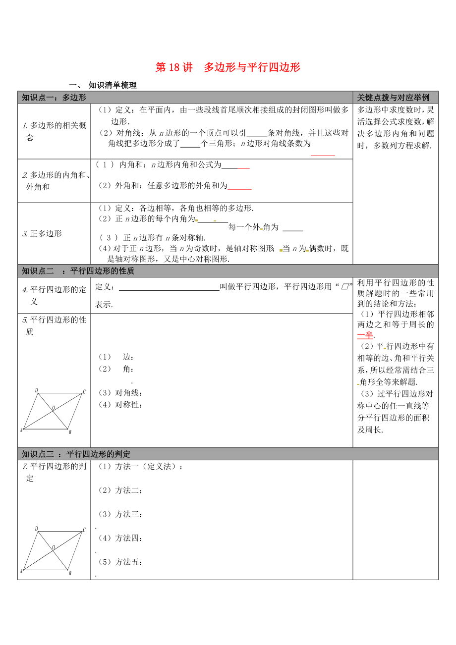 陜西省山陽縣色河鋪鎮(zhèn)2018年中考數(shù)學(xué)總復(fù)習(xí) 第18講 多邊形與平行四邊形_第1頁