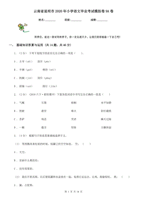云南省昆明市小学语文毕业考试模拟卷9A卷