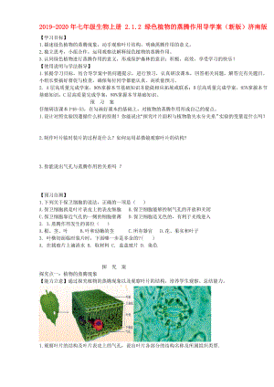 七年级生物上册2.1.2绿色植物的蒸腾作用导学案新版济南版