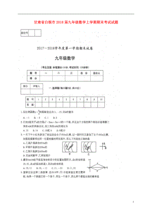 甘肃省白银市2018届九年级数学上学期期末考试试题（扫描版）