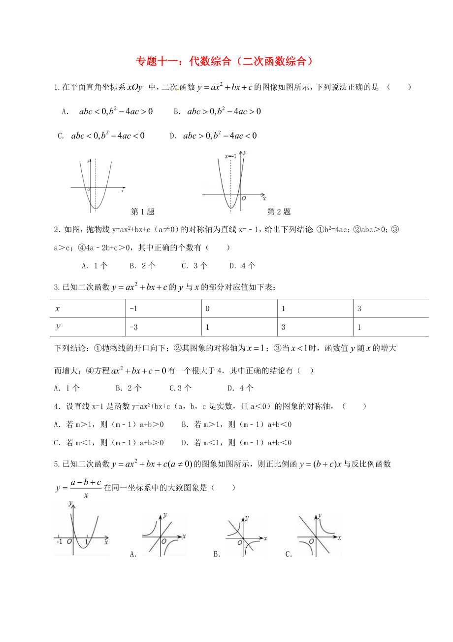 福建省三明市寧化縣2018年中考數(shù)學第二輪復習練習 專題11 代數(shù)綜合_第1頁