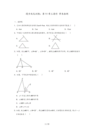 人教版数学八年级上册同步优化训练：第11章三角形 章末检测