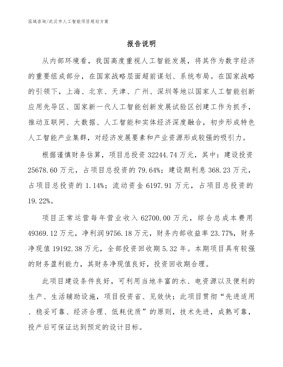 武汉市人工智能项目规划方案_模板_第1页