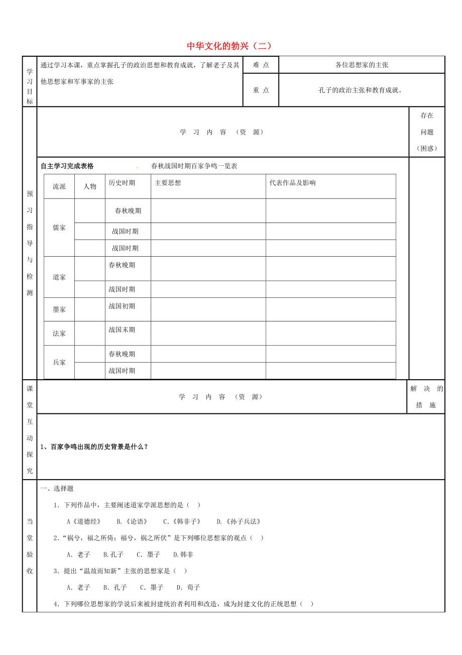 吉林省磐石市三棚七年級歷史上冊第9課中華文化的勃興二學(xué)案無答案新人教版_第1頁