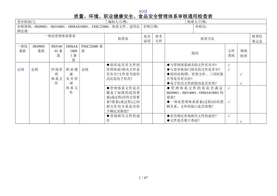 体系内审检查表_第1页