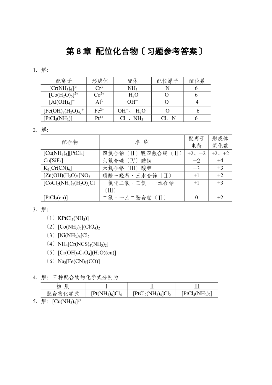 天津大學(xué)無機化學(xué)課后習(xí)題答案 配位化合物_第1頁