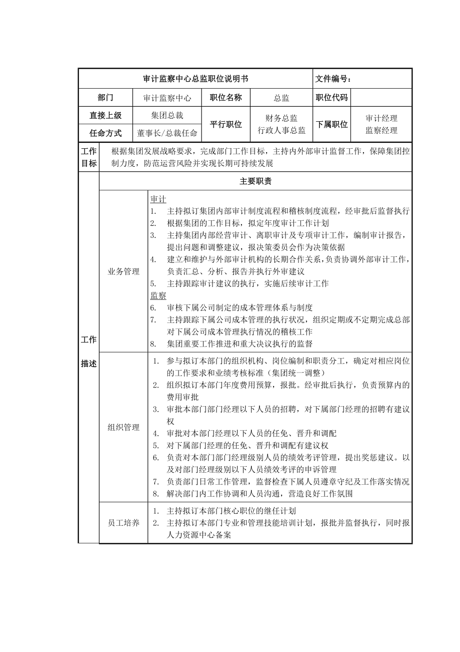 審計部崗位職務(wù)說明書9_第1頁