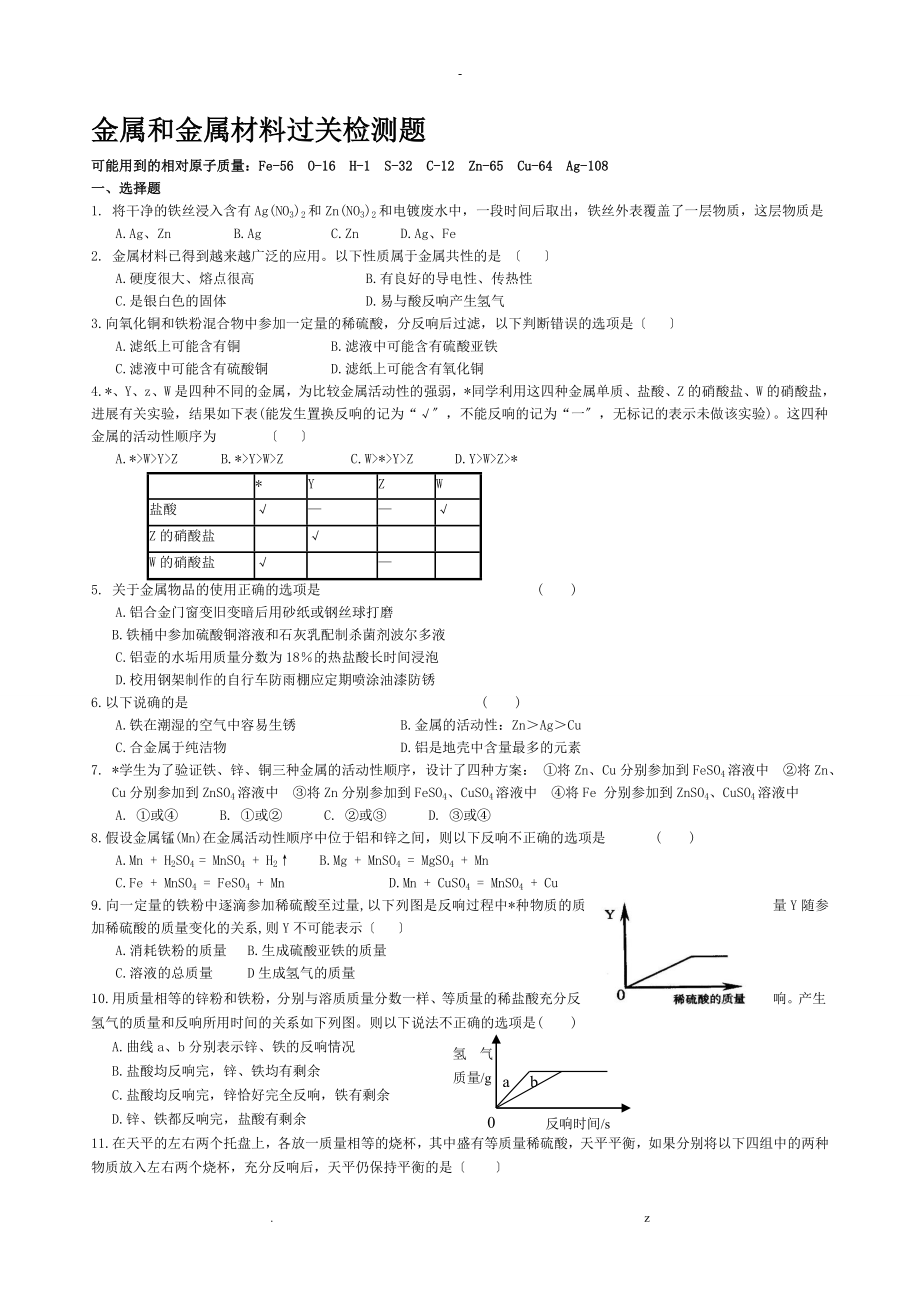 金属和金属材料过关检测题_第1页