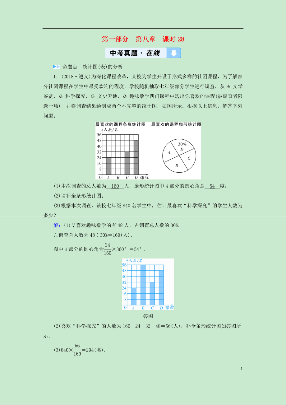 （遵義專版）2019中考數(shù)學(xué)高分一輪復(fù)習(xí) 第一部分 教材同步復(fù)習(xí) 第八章 統(tǒng)計(jì)與概率 課時(shí)28 數(shù)據(jù)的收集、整理與描述真題在線_第1頁(yè)