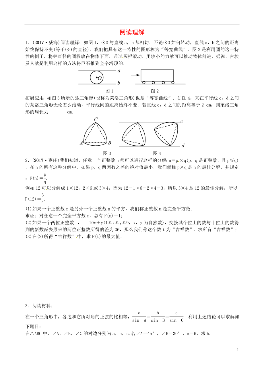 （淄博地區(qū)）2018中考數(shù)學(xué)總復(fù)習(xí) 專題八 閱讀理解試題_第1頁(yè)