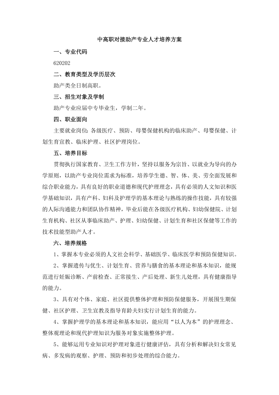 中高职对接助产专业人才培养方案_第1页