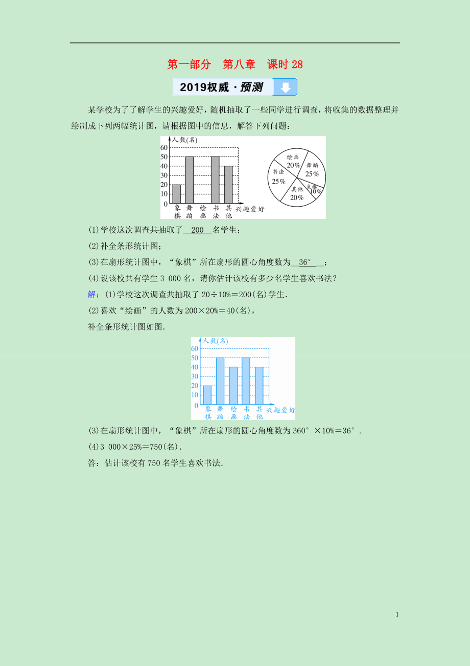 （遵義專版）2019中考數(shù)學(xué)高分一輪復(fù)習(xí) 第一部分 教材同步復(fù)習(xí) 第八章 統(tǒng)計與概率 課時28 數(shù)據(jù)的收集、整理與描述權(quán)威預(yù)測_第1頁