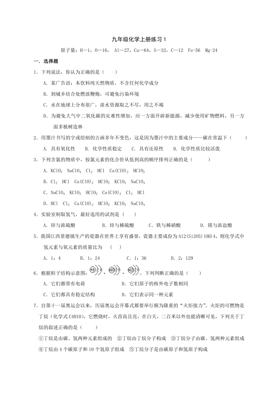 化学九年级人教版册练习_第1页