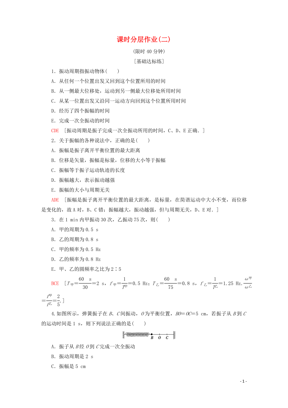 2019-2020學(xué)年高中物理 課時(shí)分層作業(yè)2 簡(jiǎn)諧運(yùn)動(dòng)的描述（含解析）新人教版選修3-4_第1頁(yè)