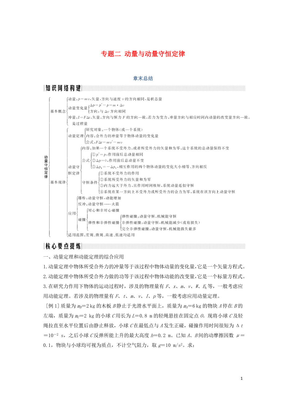 （課改地區(qū)專用）2018-2019學(xué)年高考物理總復(fù)習(xí) 專題二 動(dòng)量與動(dòng)量守恒定律章末總結(jié)學(xué)案 新人教版_第1頁(yè)