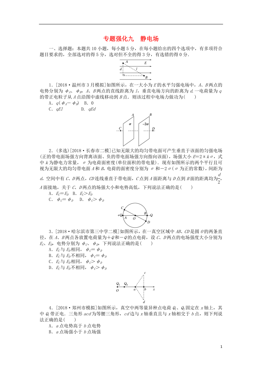 2019年高考物理二輪復(fù)習(xí) 專題強(qiáng)化九 靜電場(chǎng)_第1頁(yè)