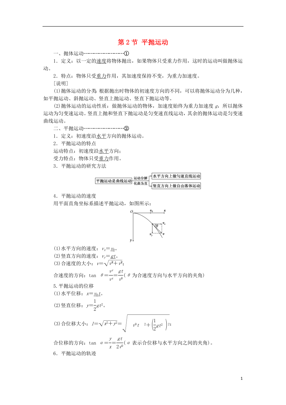 2017-2018年高中物理 第五章 曲线运动 第2节 平抛运动教学案 新人教版必修2_第1页
