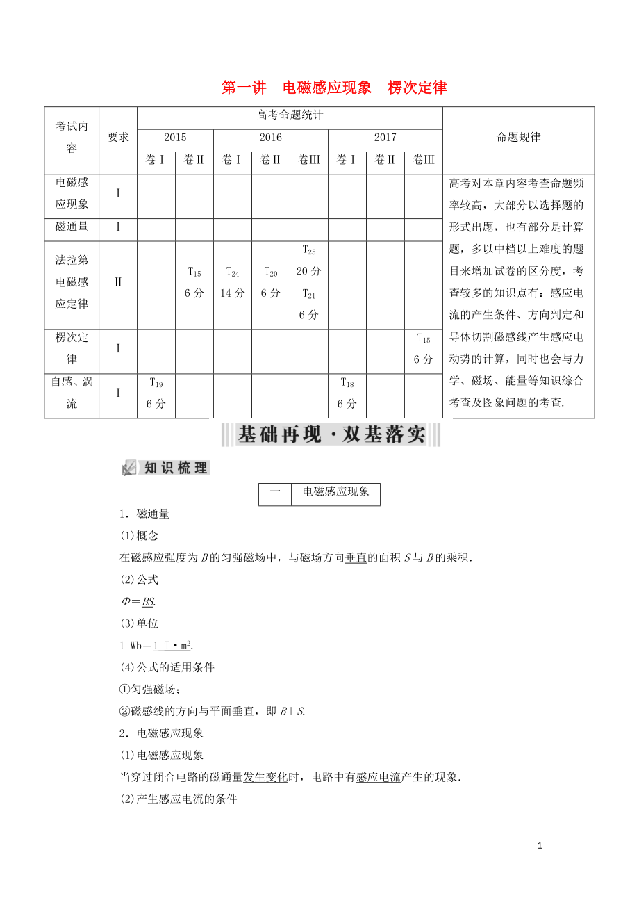 2019年高考物理大一轮复习 第10章 电磁感应 第1讲 电磁感应现象 楞次定律学案 新人教版_第1页