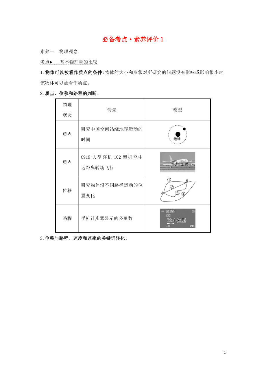 2019-2020新教材高中物理 必备考点 素养评价1（含解析）新人教版必修1_第1页