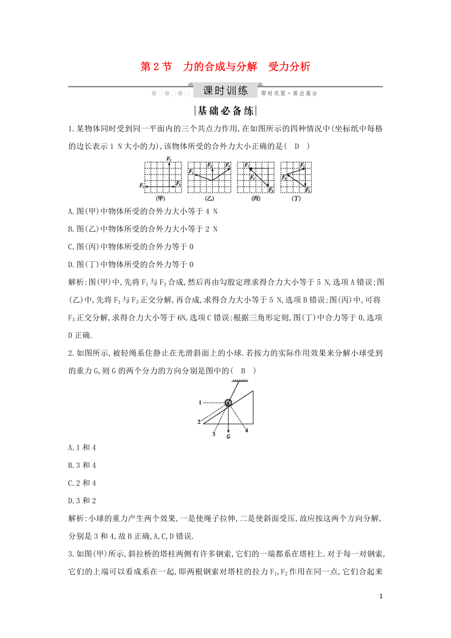 （山東專用）2020版高考物理一輪復(fù)習(xí) 第二章 第2節(jié) 力的合成與分解 受力分析練習(xí)（含解析）新人教版_第1頁(yè)