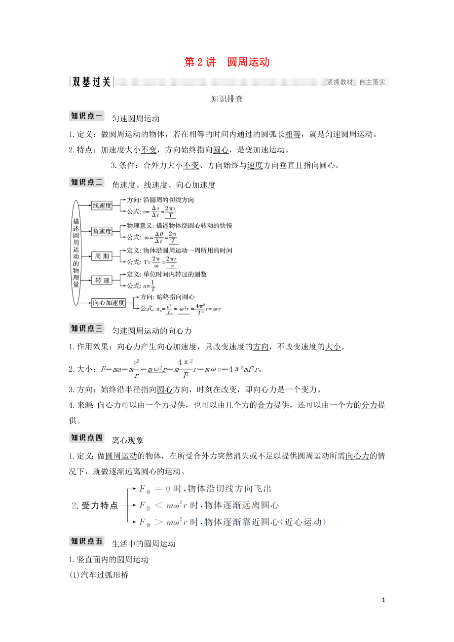 （浙江選考）2020版高考物理一輪復習 第4章 曲線運動 萬有引力與航天 第2講 圓周運動學案_第1頁