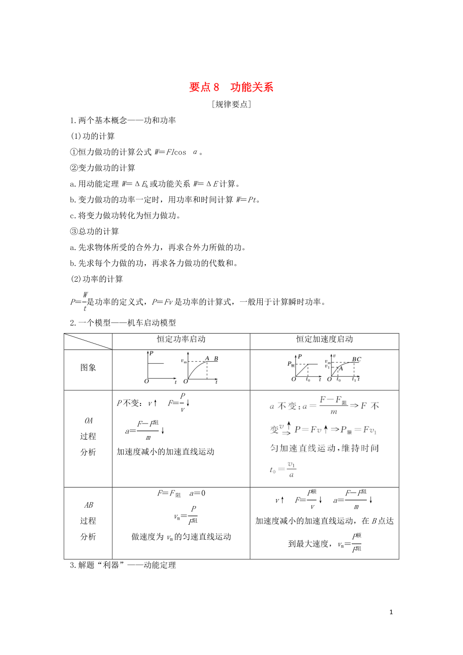 （江蘇專用）2019高考物理二輪復(fù)習 要點回扣 專題8 功能關(guān)系學(xué)案_第1頁