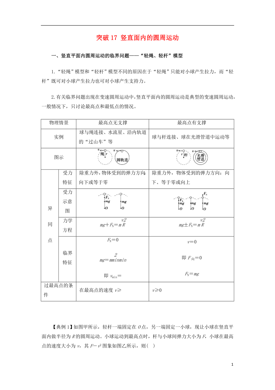 2019高考物理一輪復習 微專題系列之熱點專題突破 專題17 豎直面內的圓周運動學案_第1頁