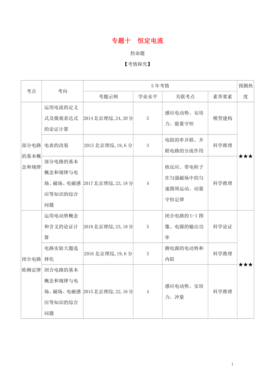 （北京专用）2020版高考物理大一轮复习 专题十 恒定电流练习_第1页