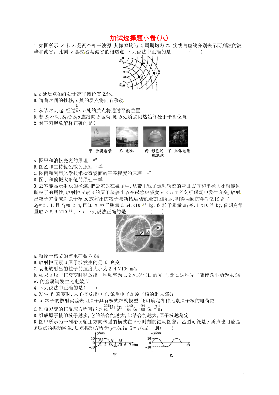 （浙江選考）2019屆高考物理二輪復(fù)習(xí) 加試選擇題小卷8_第1頁