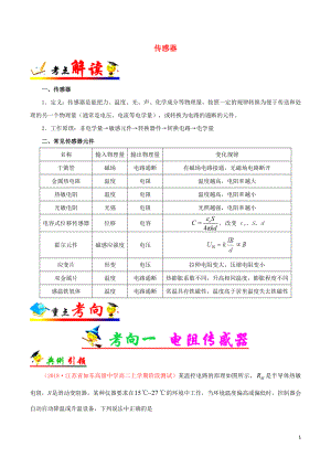 備戰(zhàn)2019年高考物理 考點(diǎn)一遍過 考點(diǎn)55 傳感器（含解析）