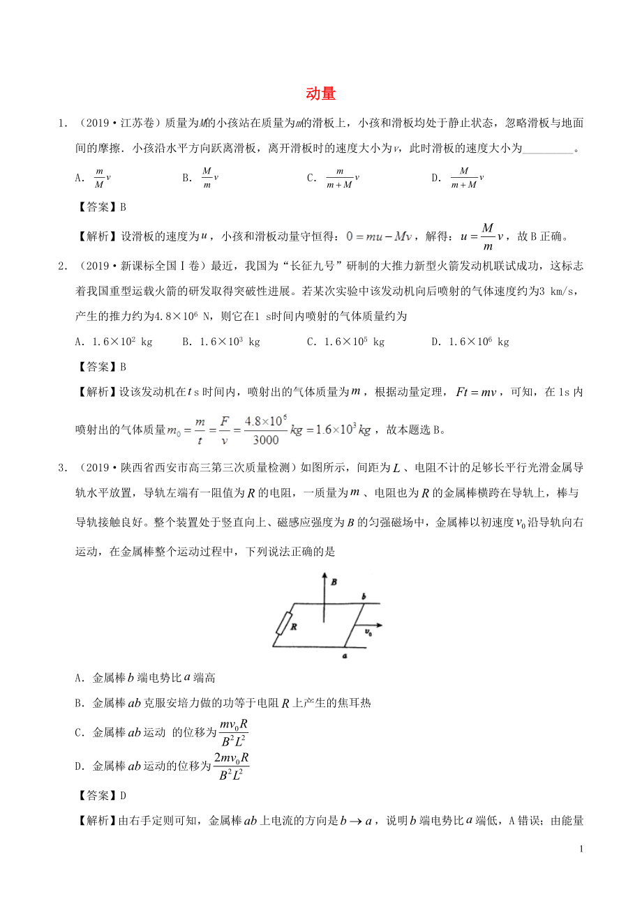 2019年高考物理 真題和模擬題分項(xiàng)匯編 專題08 動(dòng)量（含解析）_第1頁