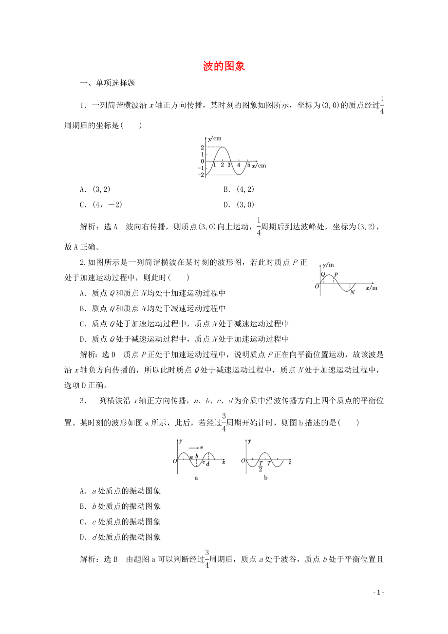 （浙江專版）2019年高中物理 第十二章 機(jī)械波 課時(shí)跟蹤檢測(cè)（七）波的圖象（含解析）新人教版選修3-4_第1頁(yè)