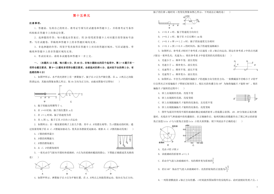 備戰(zhàn)2020年高考物理一輪復(fù)習(xí) 單元訓(xùn)練金卷 第十五單元 波與相對(duì)論A卷（含解析）_第1頁(yè)