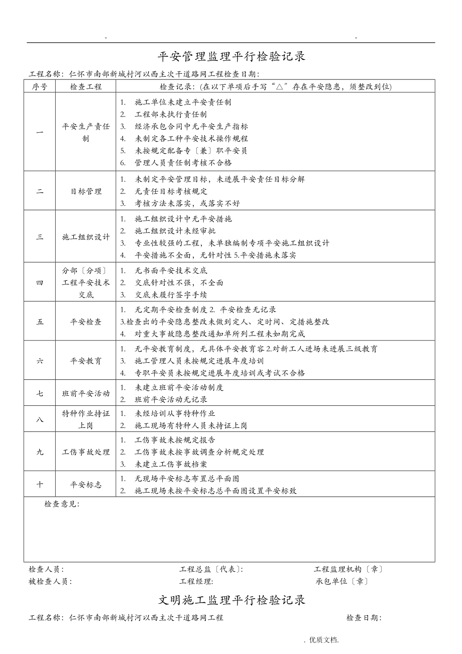 安全管理监理平行检验记录_第1页