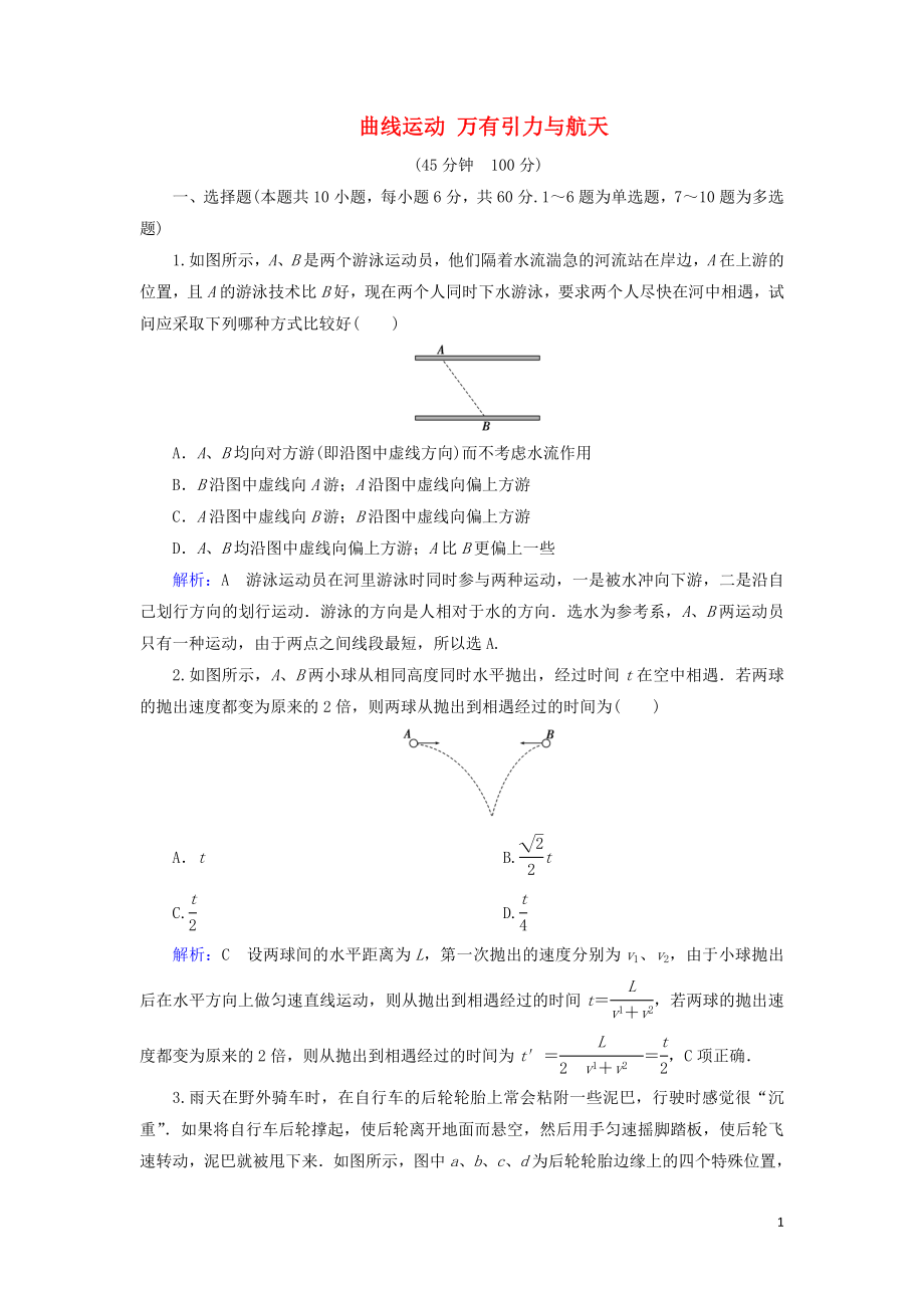 （通用版）2020版高考物理一輪復(fù)習(xí) 專(zhuān)題綜合檢測(cè)四 第四章 曲線(xiàn)運(yùn)動(dòng) 萬(wàn)有引力與航天（含解析）_第1頁(yè)