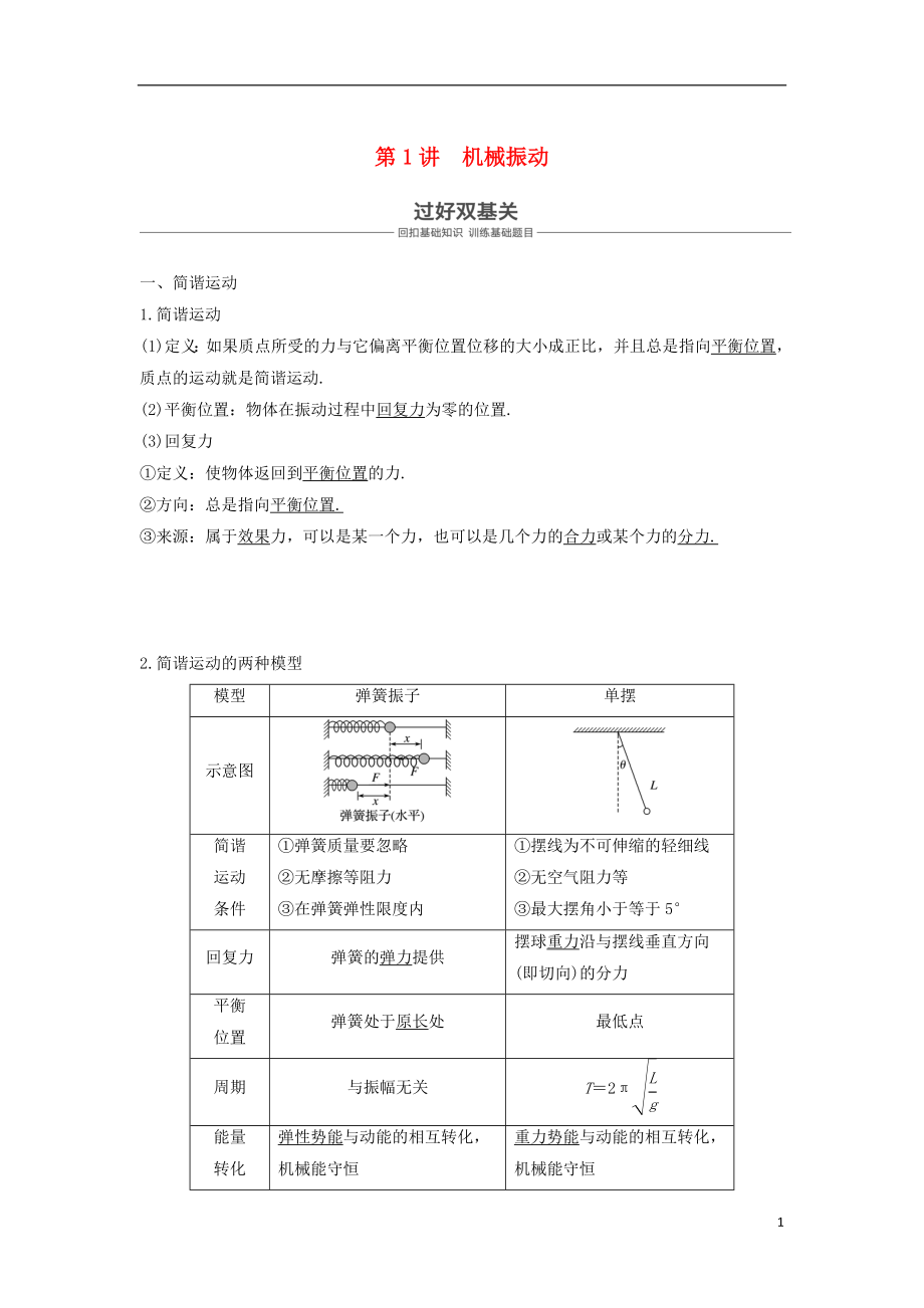 2019年度高考物理一輪復(fù)習(xí) 第十四章 機(jī)械振動與機(jī)械波 光 電磁波與相對論 第1講 機(jī)械振動學(xué)案_第1頁