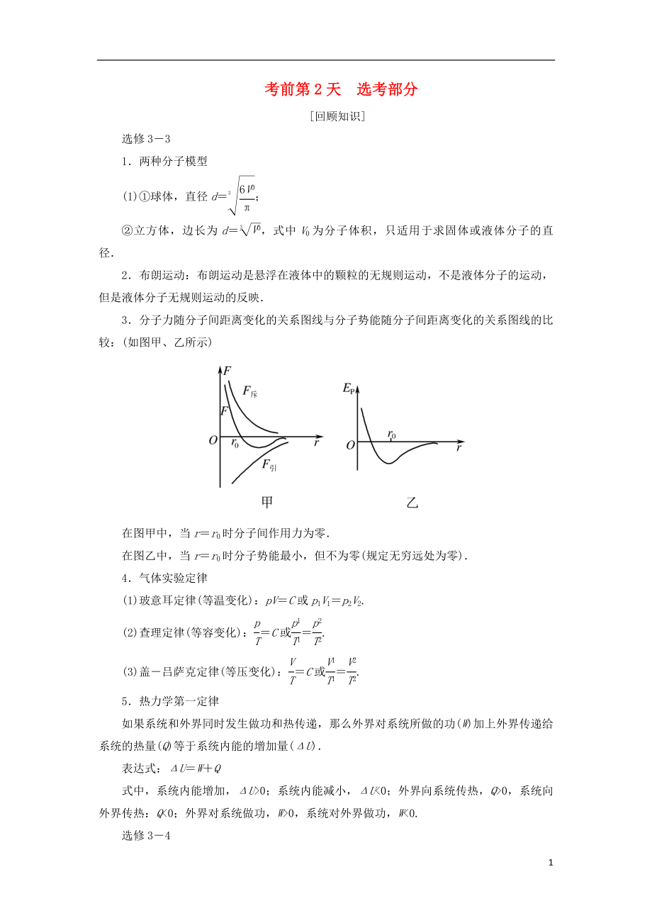 2018屆高考物理二輪復(fù)習 考前第2天 選考部分學(xué)案_第1頁