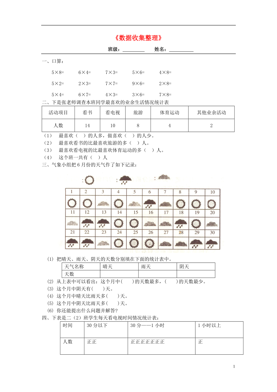 二年級(jí)數(shù)學(xué)下冊(cè) 第1單元 測(cè)試題（無答案） 新人教版_第1頁